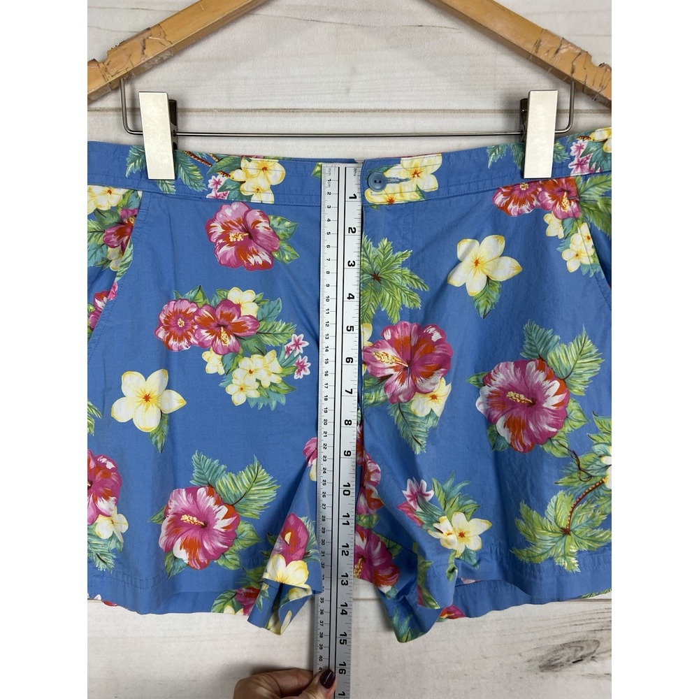 VTG Ralph Lauren Shorts Womens 12 Floral Blue Stretch Pockets Tropical logo - Picture 7 of 8
